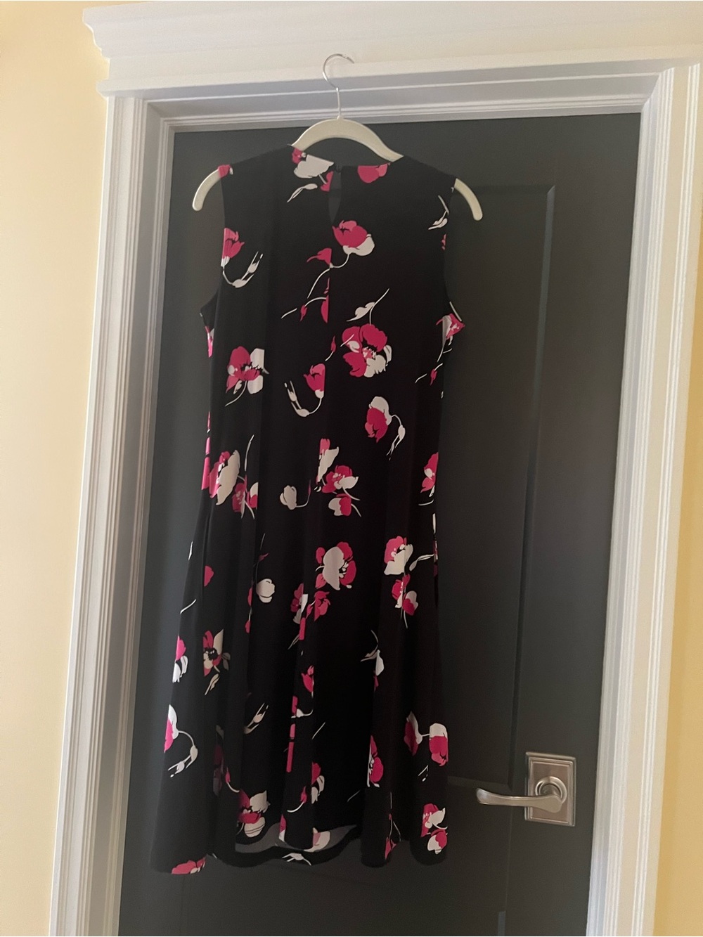 Susan Graver Black Midi Dress with Pink & White Floral Print